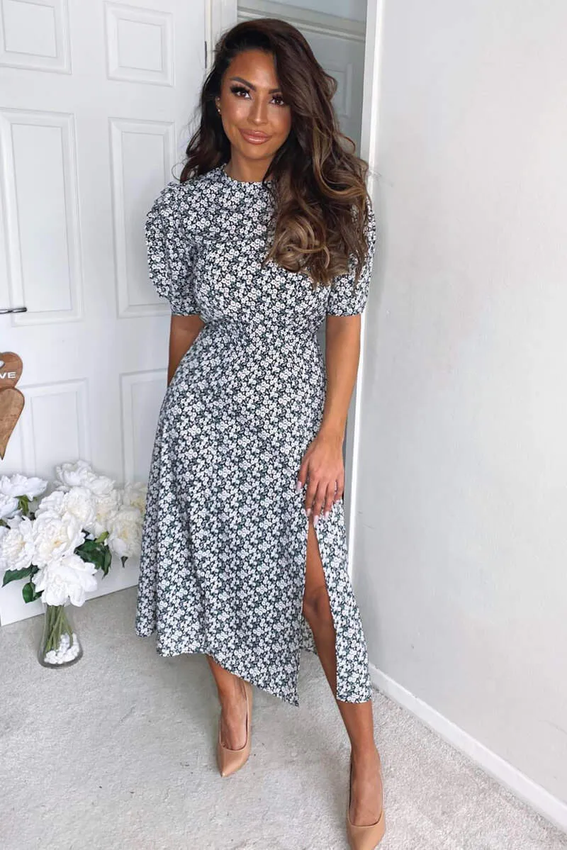 Cream Daisy Print Pleat Sleeve Midi Dress sold by AX Paris product image thumbnail 3