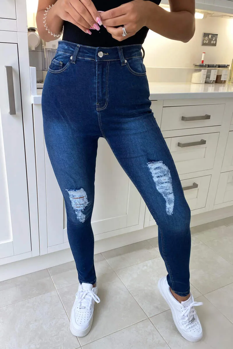 Dark Wash Ripped Skinny Jeans sold by AX Paris product image thumbnail 4