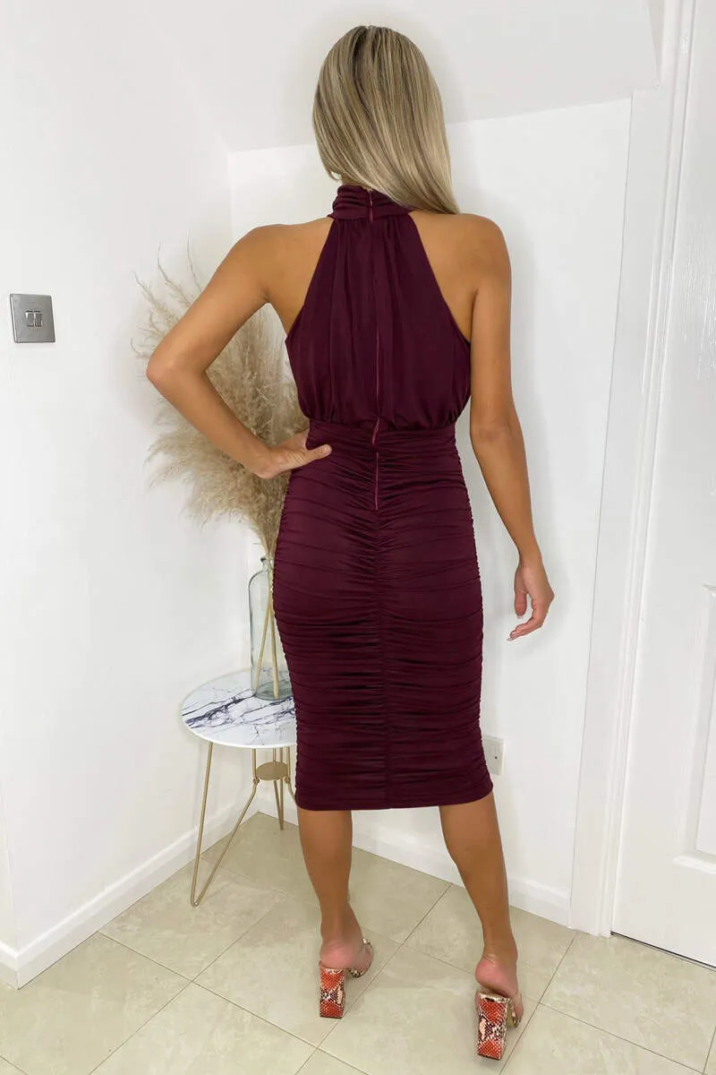 Plum Ruched Halter Neck Midi Dress sold by AX Paris product image thumbnail 4