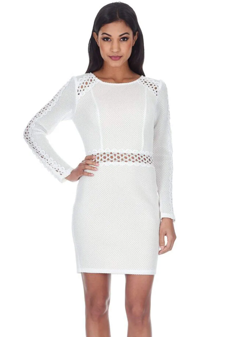 Cream Mesh Sleeves With Crochet Detailing Mini Dress sold by AX Paris product image thumbnail 5