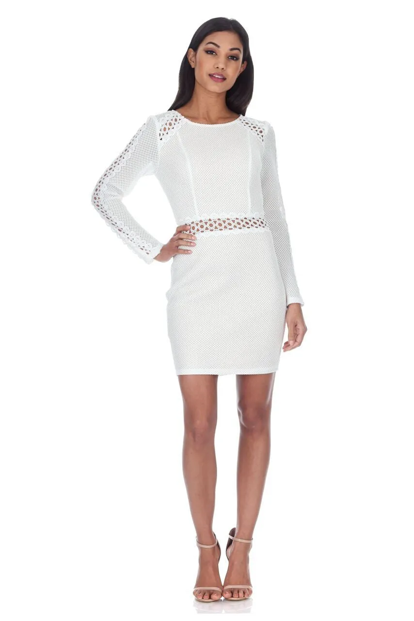 Cream Mesh Sleeves With Crochet Detailing Mini Dress sold by AX Paris product image thumbnail 2