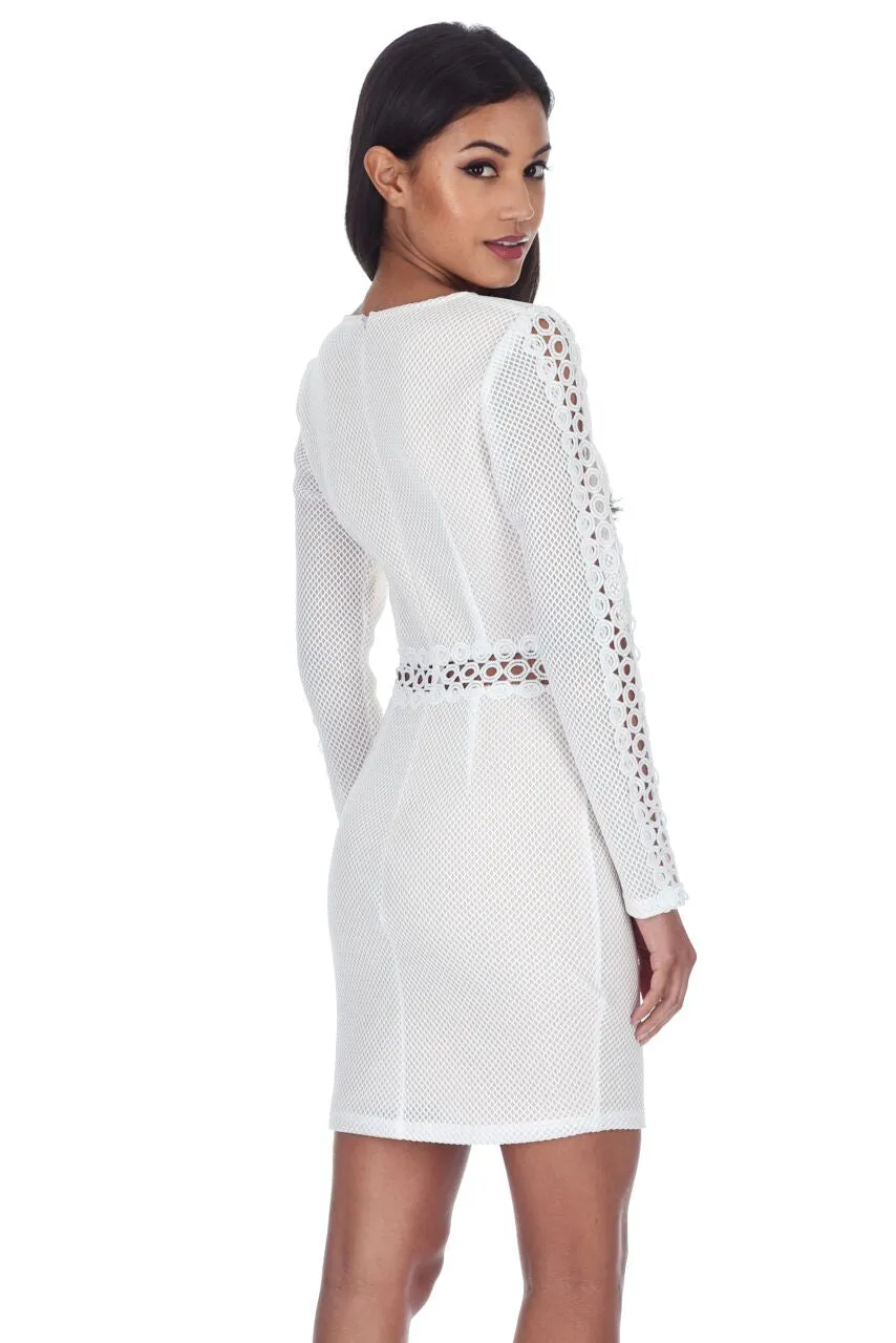 Cream Mesh Sleeves With Crochet Detailing Mini Dress sold by AX Paris product image thumbnail 3