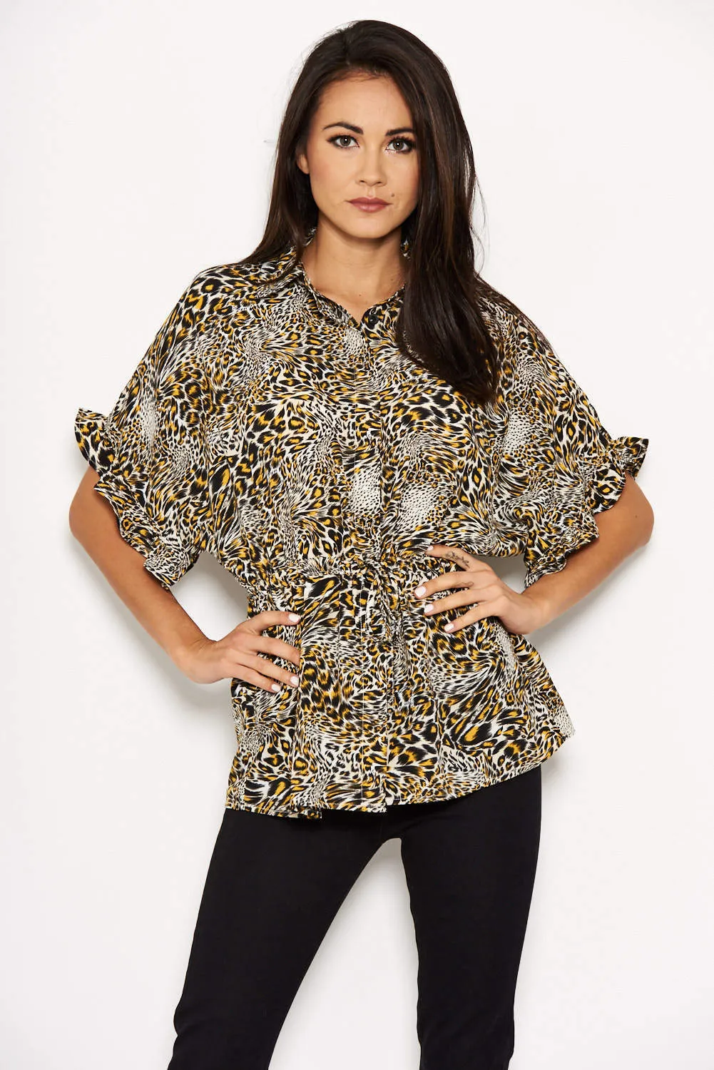 Animal Print Frill Sleeve Top sold by AX Paris