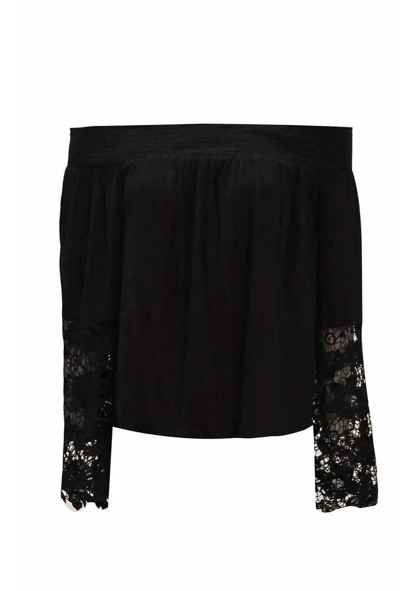 Black Bardot Top with Crochet Sleeves sold by AX Paris product image thumbnail 4