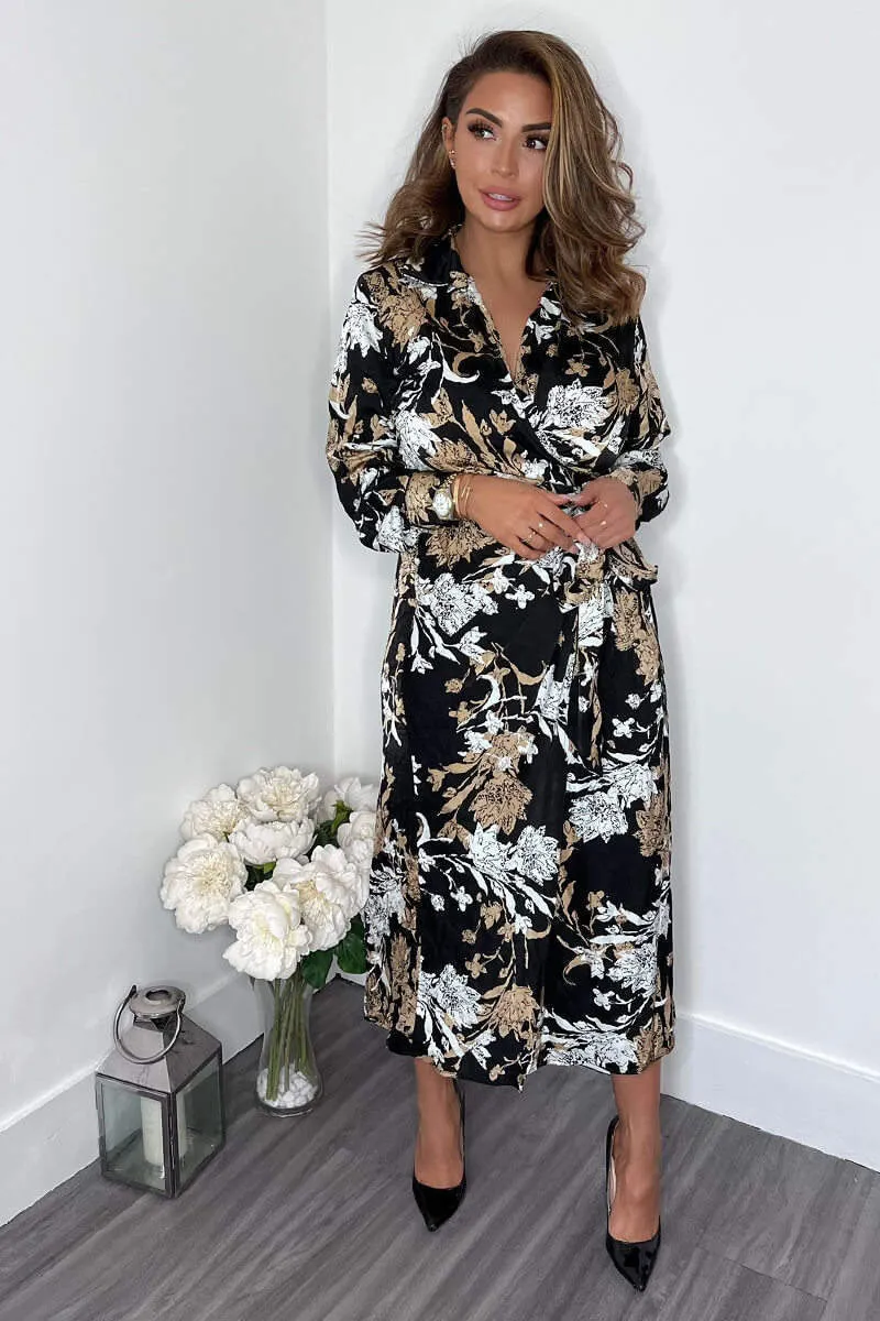 Black Floral Print Wrap Side Tie Midi Dress sold by AX Paris product image thumbnail 4