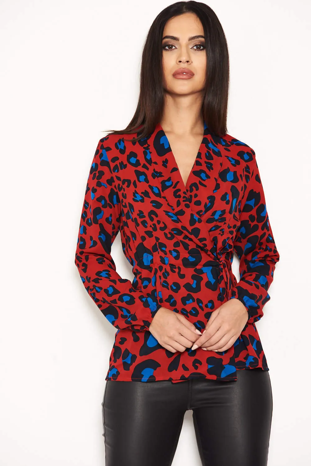 Red Animal Print Waist Tie Blouse sold by AX Paris product image thumbnail 4