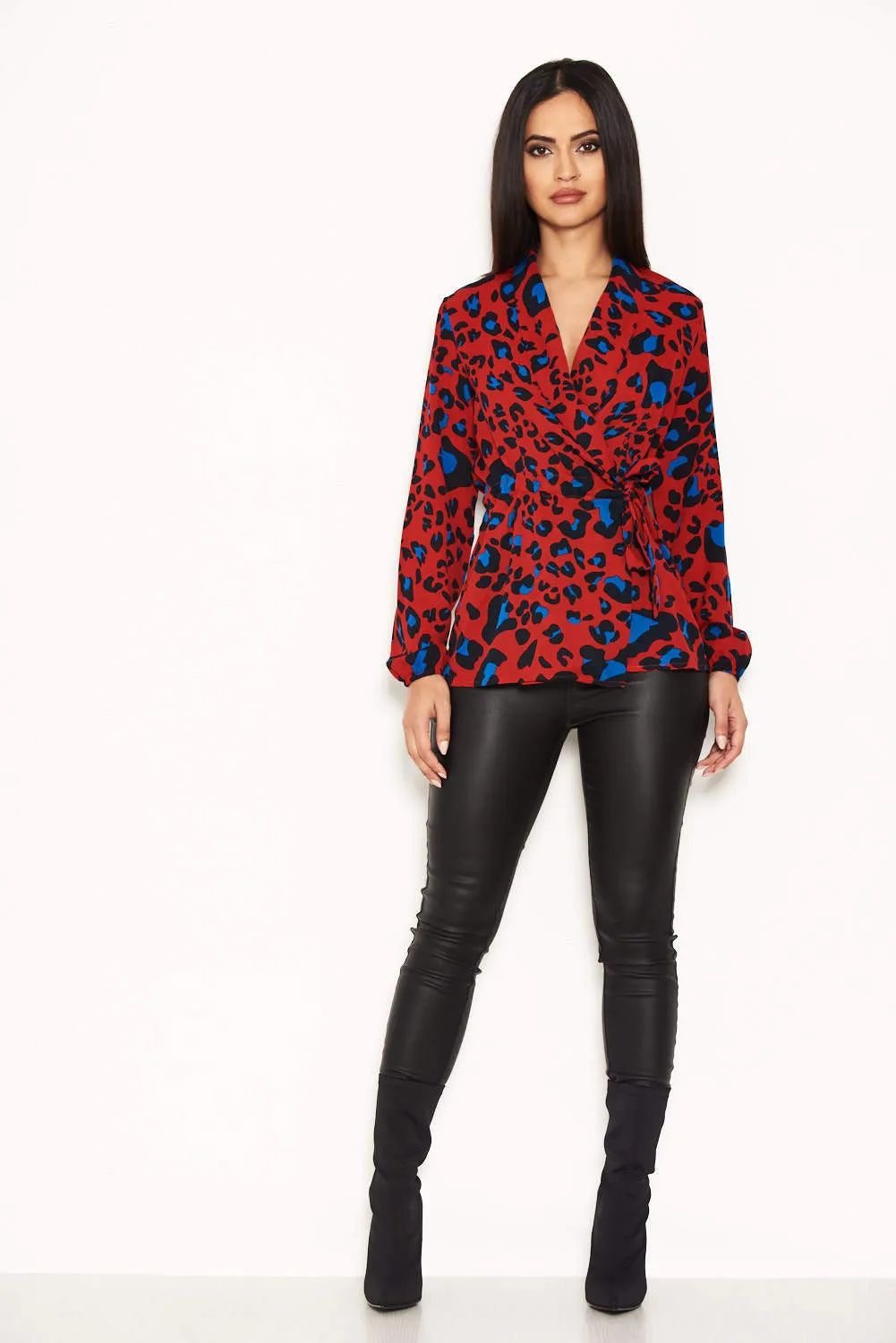 Red Animal Print Waist Tie Blouse sold by AX Paris product image thumbnail 2