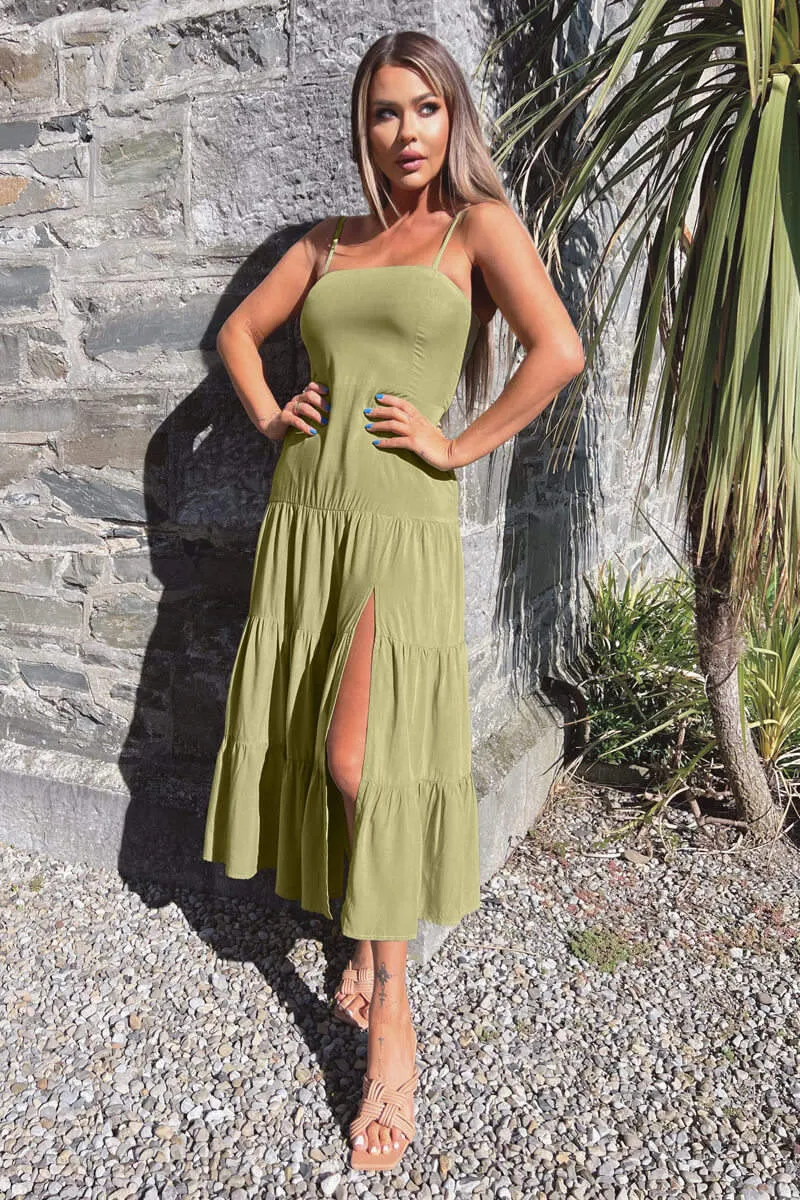 Khaki Strappy Smock Midi Dress sold by AX Paris product image thumbnail 2