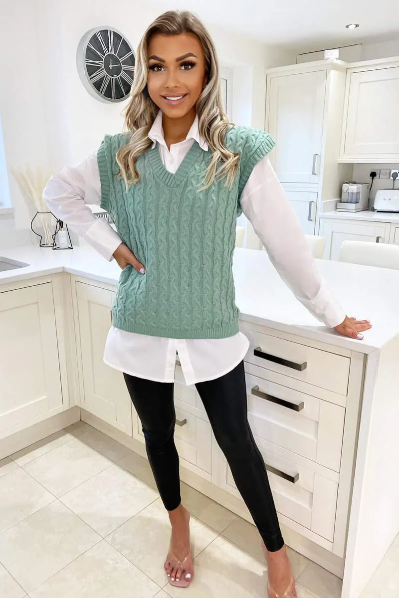 Sage Cable Knit Tank Top sold by AX Paris product image thumbnail 2