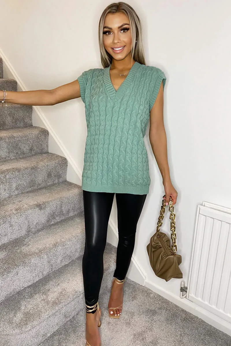Sage Cable Knit Tank Top sold by AX Paris product image thumbnail 4