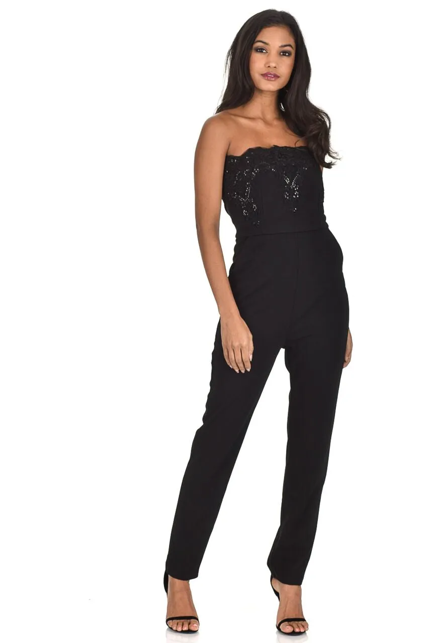 Black Strapless Lace Embellished Jumpsuit sold by AX Paris product image thumbnail 2