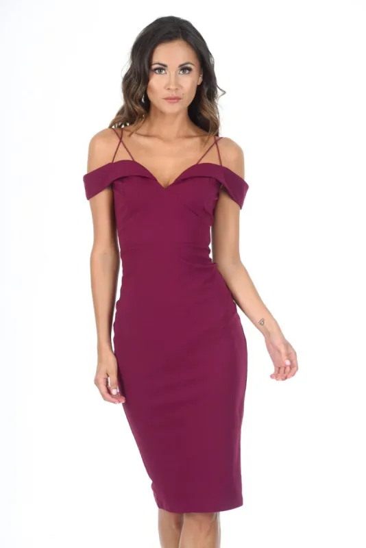 Plum Strappy Off The Shoulder Midi Dress sold by AX Paris