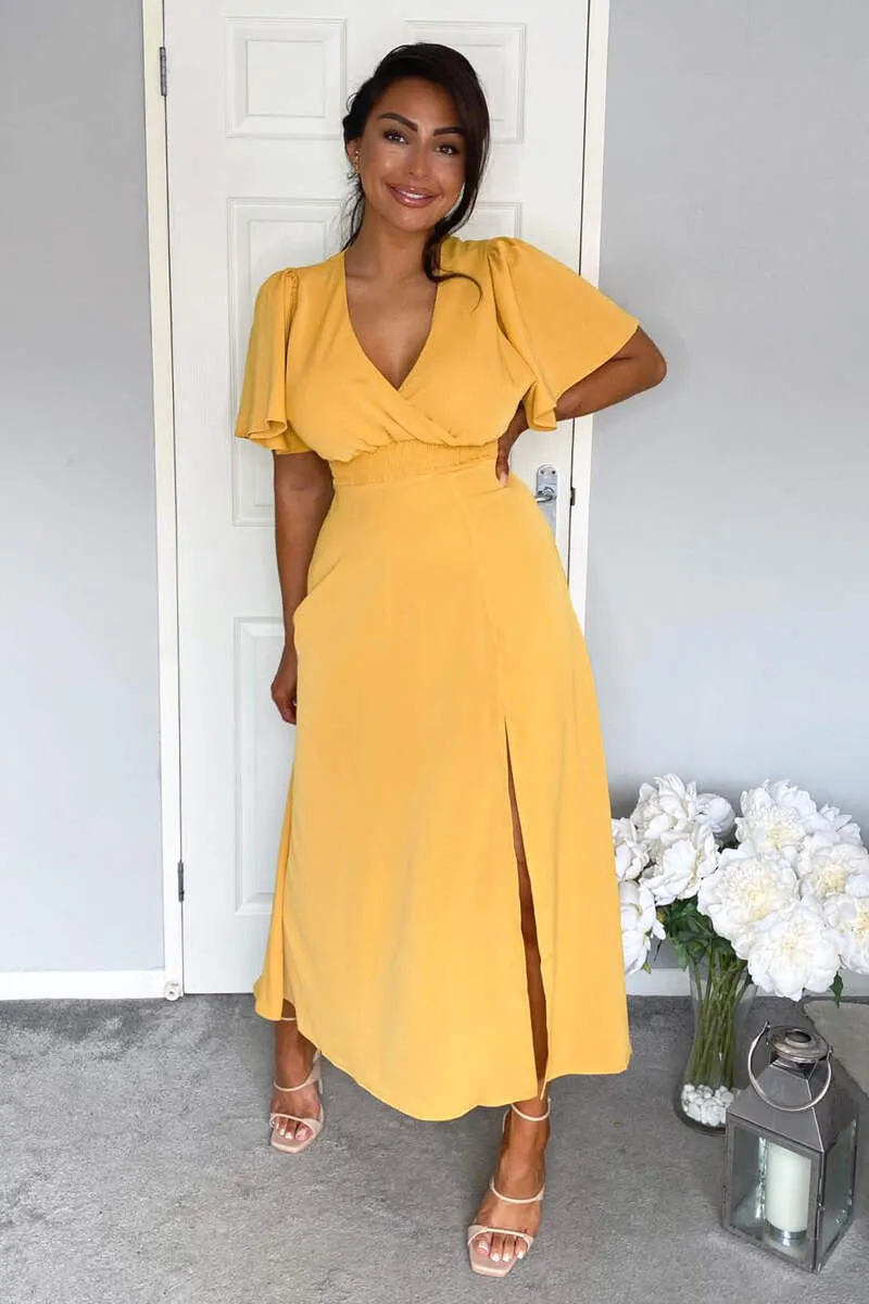 Mustard Gathered Waist Midi Dress sold by AX Paris product image thumbnail 3