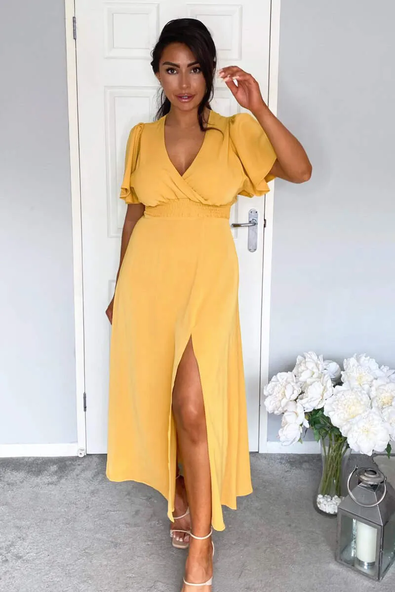 Mustard Gathered Waist Midi Dress sold by AX Paris product image thumbnail 4