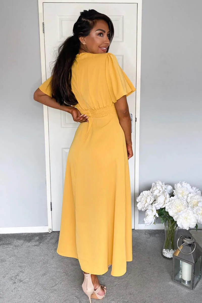 Mustard Gathered Waist Midi Dress sold by AX Paris product image thumbnail 5