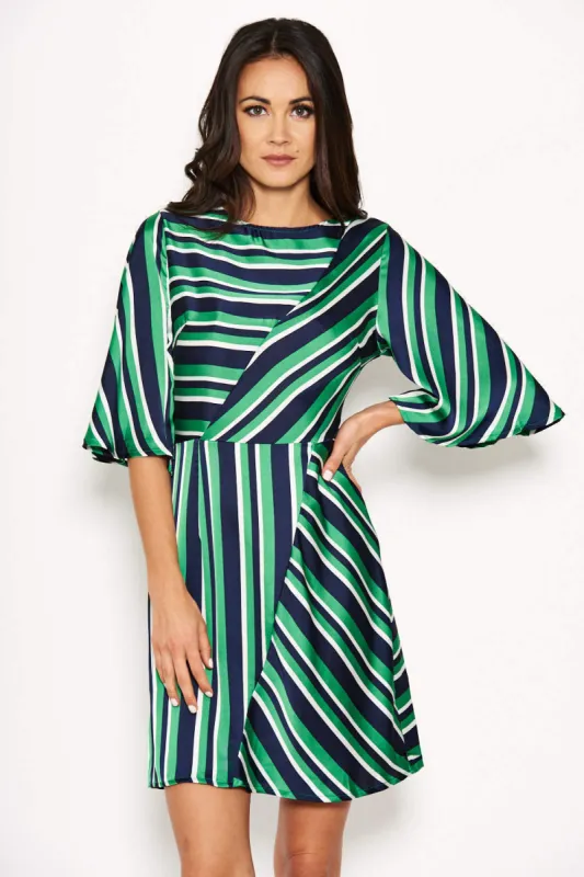 Green striped Skater Dress sold by AX Paris