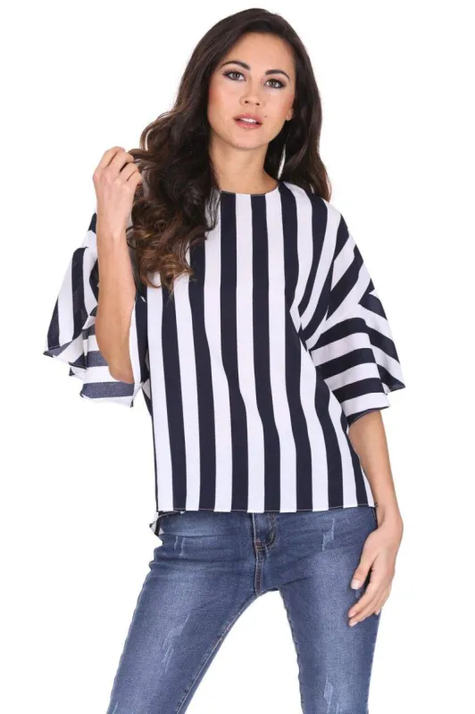 Navy Striped Flare Top sold by AX Paris