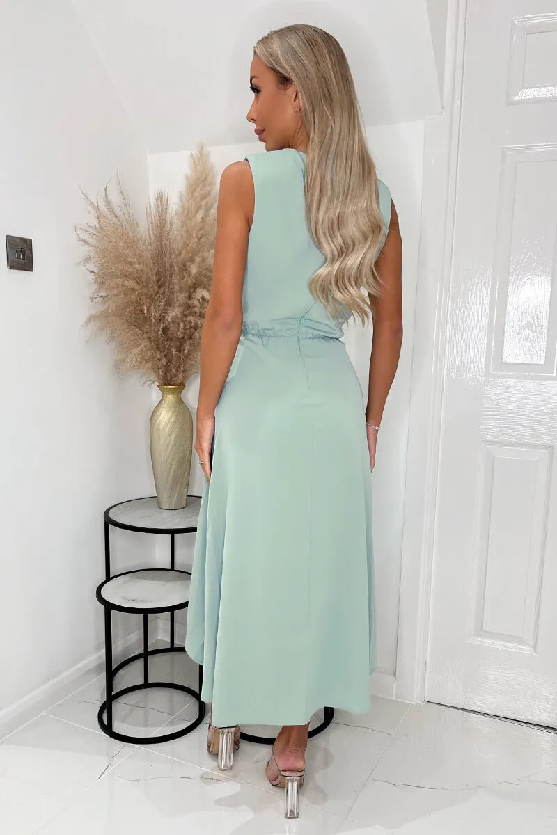 Duck Egg Gathered Midi Dress With Shoulder Pads sold by AX Paris product image thumbnail 4