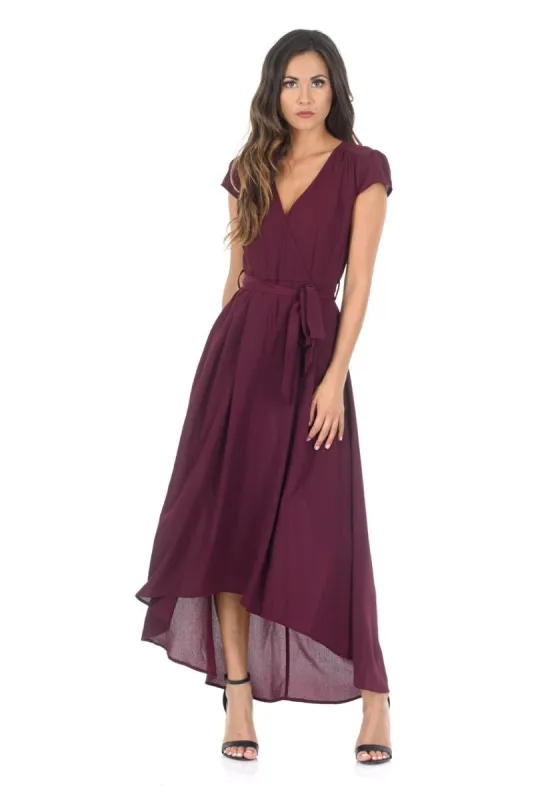 Plum Capped Sleeve Waterfall Dress sold by AX Paris