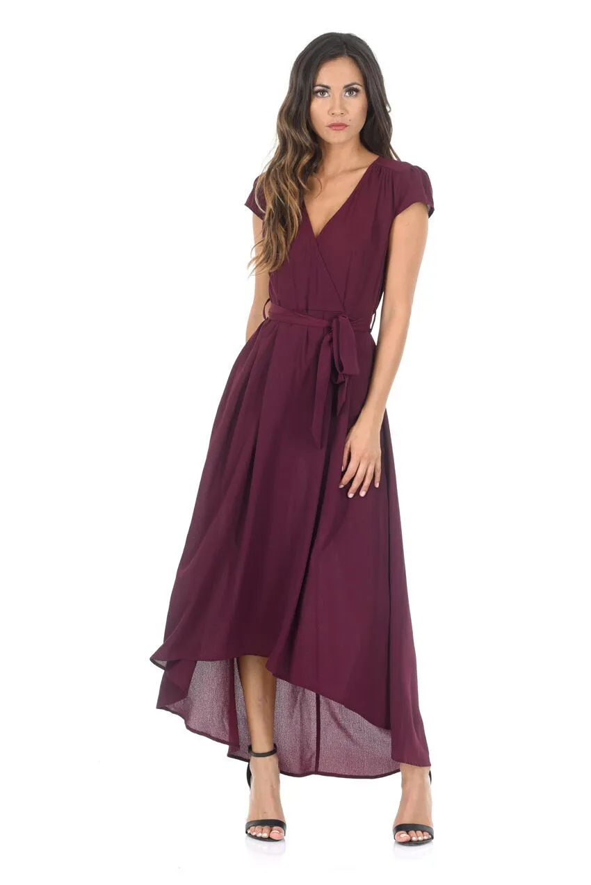 Plum Capped Sleeve Waterfall Dress sold by AX Paris