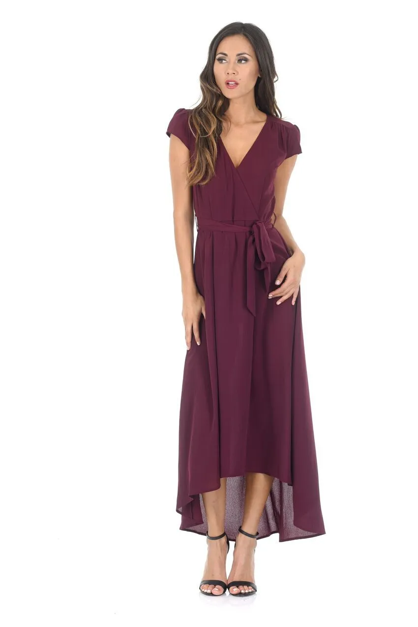 Plum Capped Sleeve Waterfall Dress sold by AX Paris product image thumbnail 2