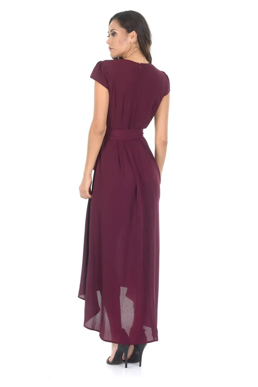 Plum Capped Sleeve Waterfall Dress sold by AX Paris product image thumbnail 3