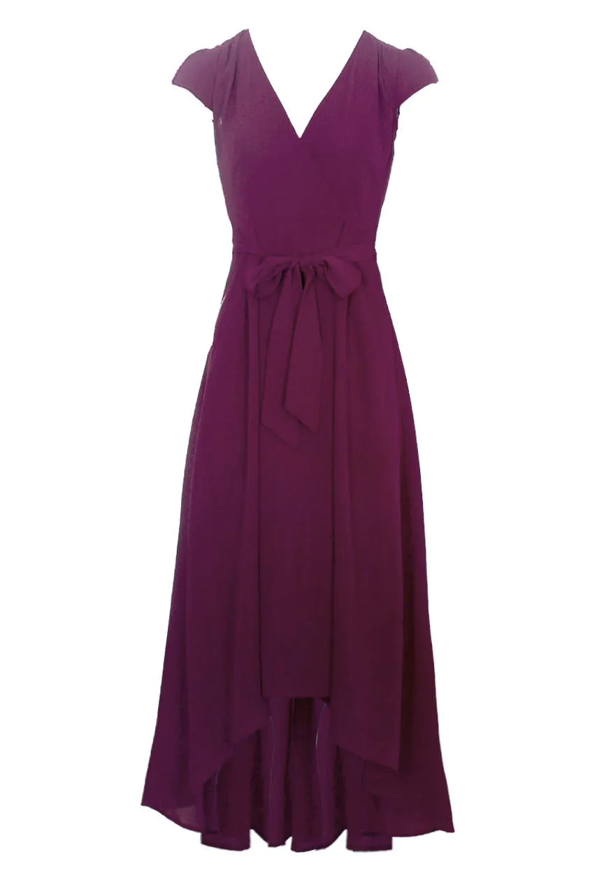 Plum Capped Sleeve Waterfall Dress sold by AX Paris product image thumbnail 4