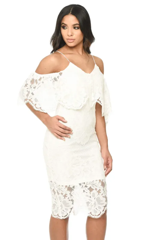Cream Spaghetti Strap Lace Bodycon sold by AX Paris