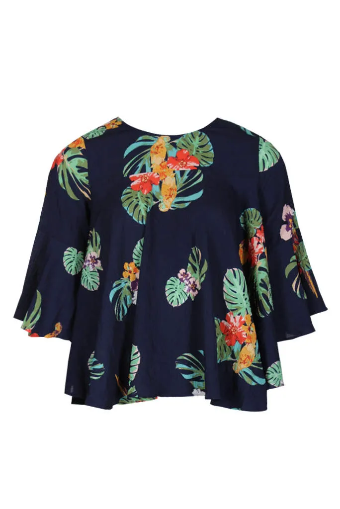 Navy Floral Flared Sleeve Top sold by AX Paris product image thumbnail 4