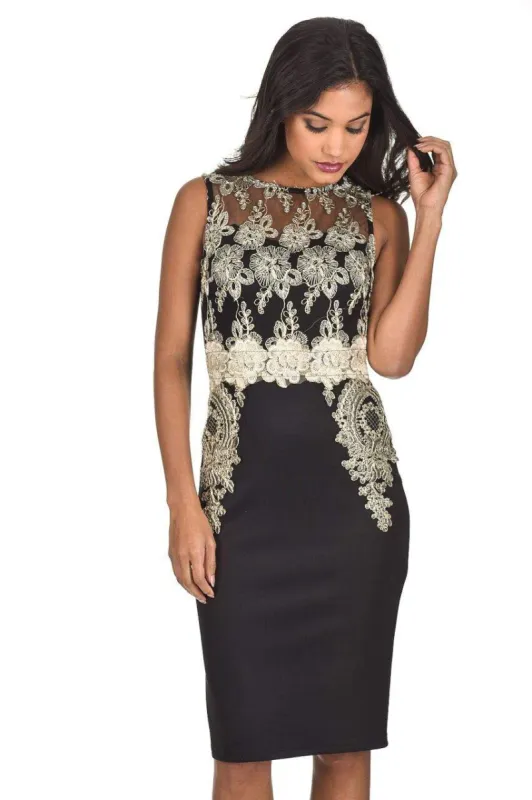 Black Gold Lace Midi Dress sold by AX Paris