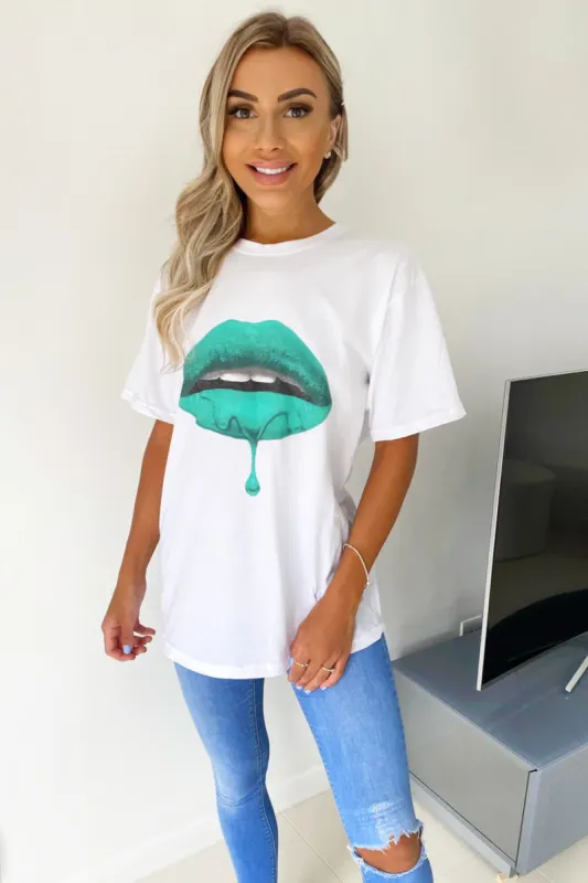 White Green Lips T-Shirt sold by AX Paris
