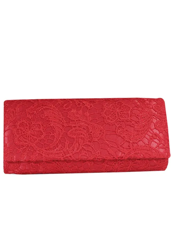 Red Crochet Detail Clutch Bag sold by AX Paris
