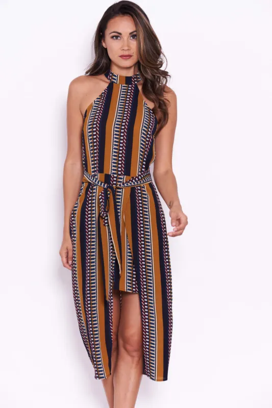 Mustard Aztec Print Midi Dress sold by AX Paris