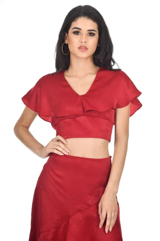 Red Silky Cropped Top sold by AX Paris