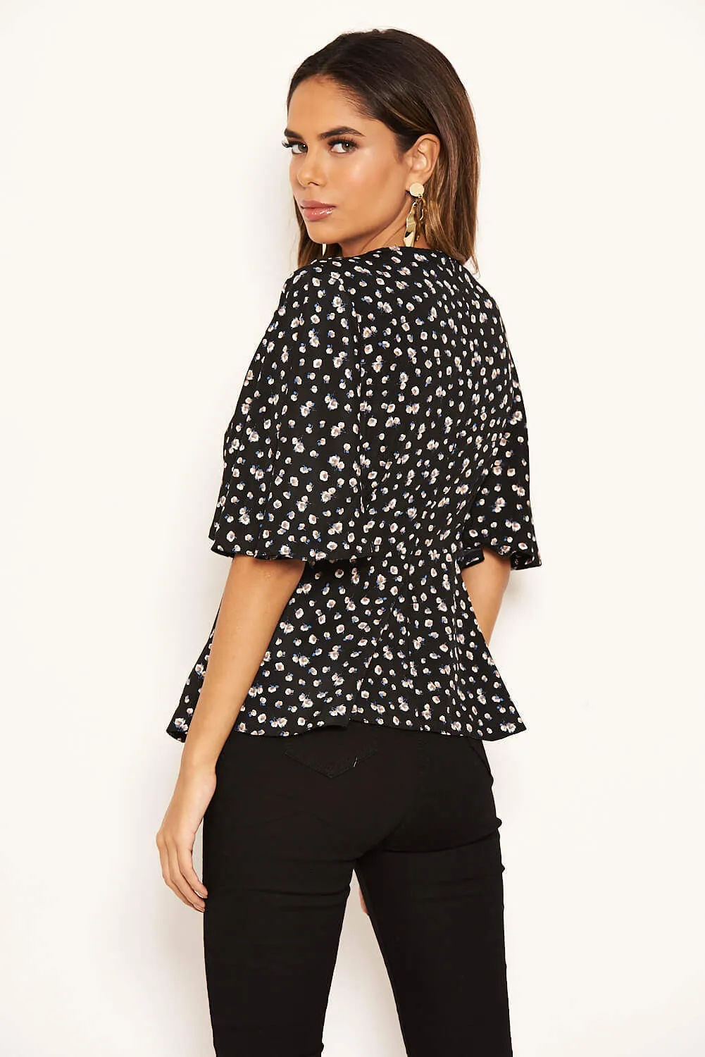 Black Ditsy Floral Flared Blouse sold by AX Paris product image thumbnail 3