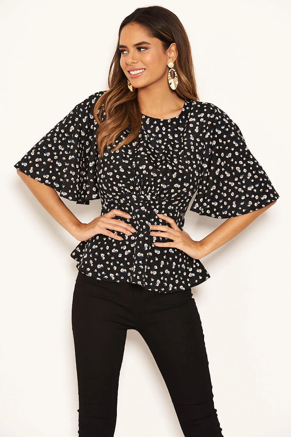 Black Ditsy Floral Flared Blouse sold by AX Paris product image thumbnail 5