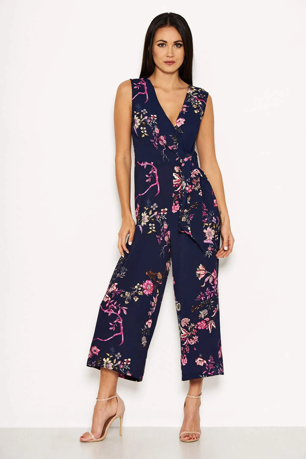 Navy Floral Wrap Culotte Jumpsuit sold by AX Paris product image thumbnail 2