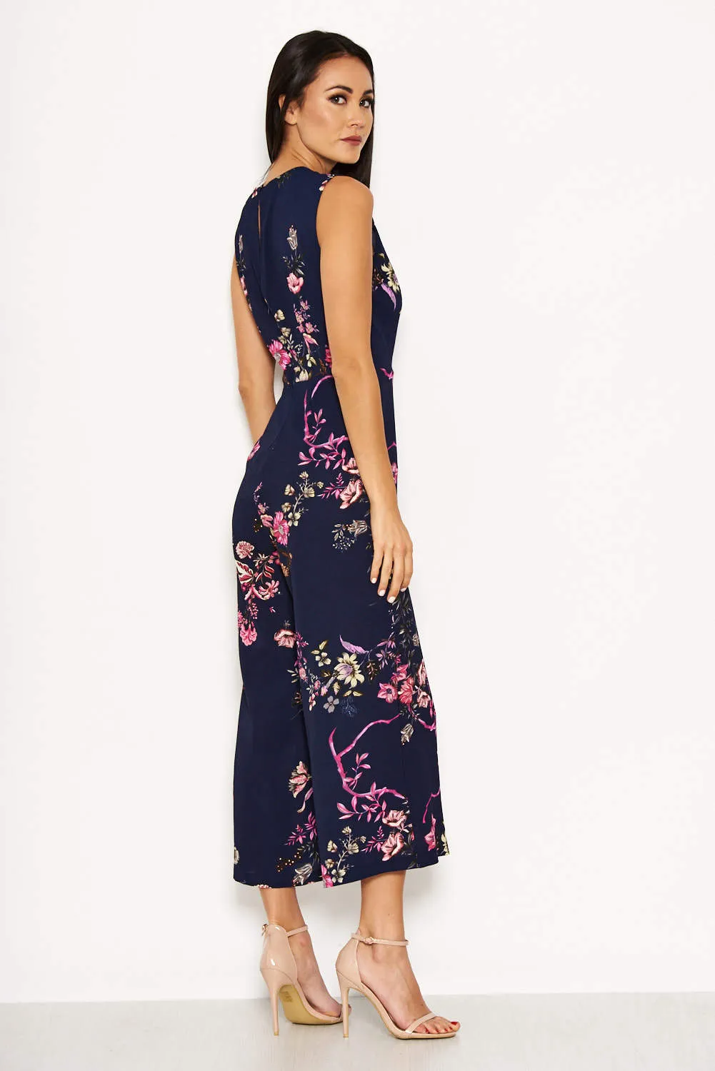 Navy Floral Wrap Culotte Jumpsuit sold by AX Paris product image thumbnail 3
