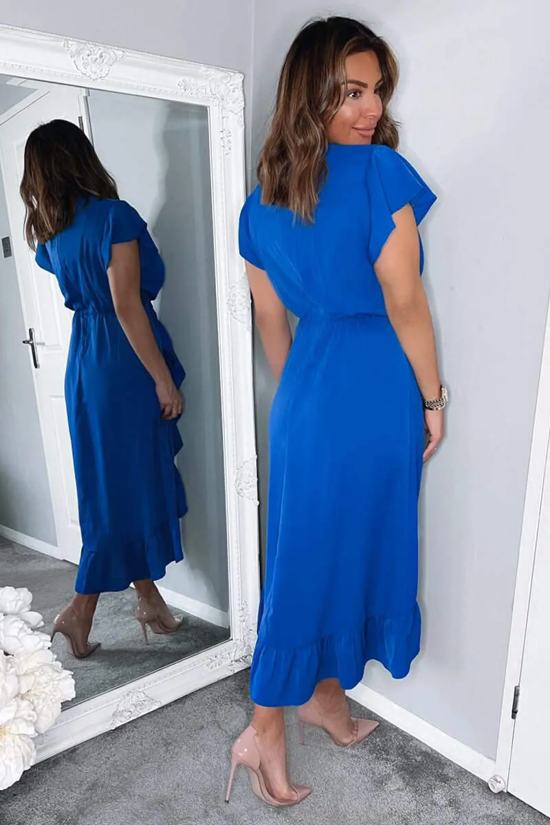 Blue Wrap Over Frill Hem Short Sleeve Midi Dress sold by AX Paris product image thumbnail 4