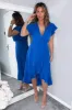 Blue Wrap Over Frill Hem Short Sleeve Midi Dress sold by AX Paris