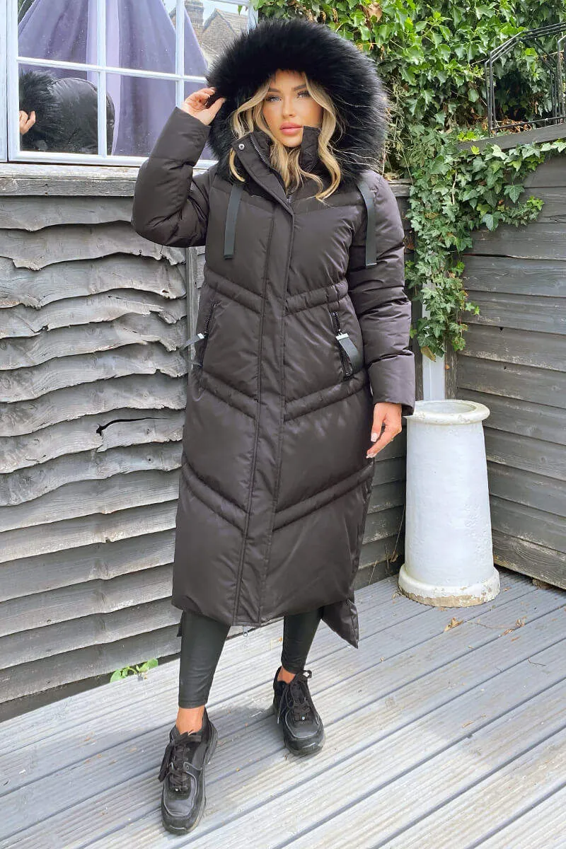Black Faux Fur Trim Hooded Puffer Coat sold by AX Paris product image thumbnail 2