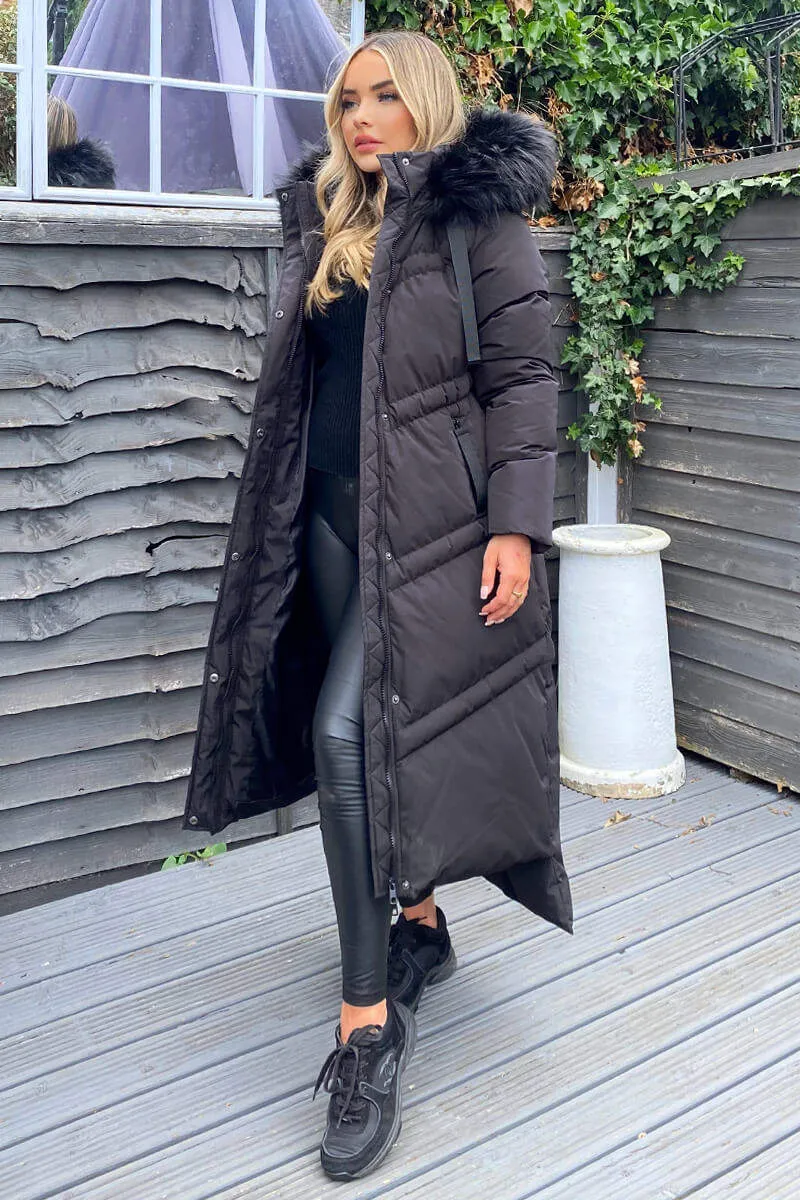 Black Faux Fur Trim Hooded Puffer Coat sold by AX Paris product image thumbnail 3