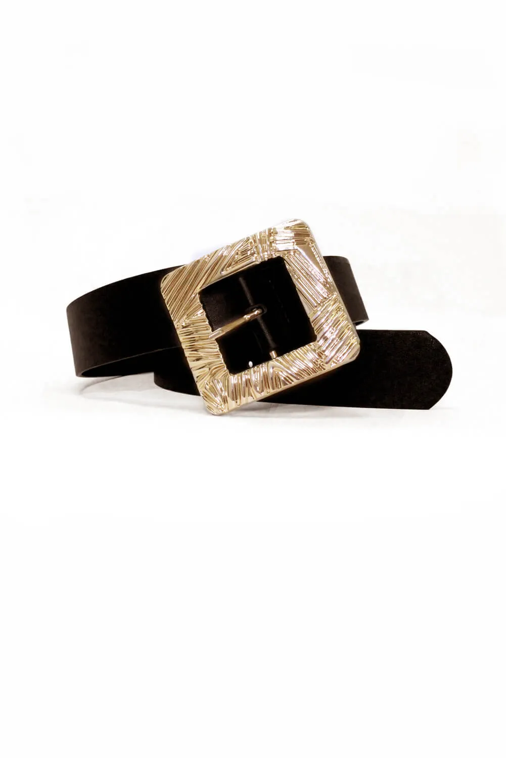 Black Wide Waist Belt With Giant Gold Buckle sold by AX Paris product image thumbnail 4