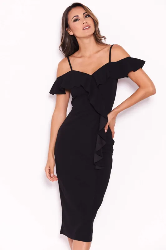 Black Midi Dress With Frill Detail sold by AX Paris