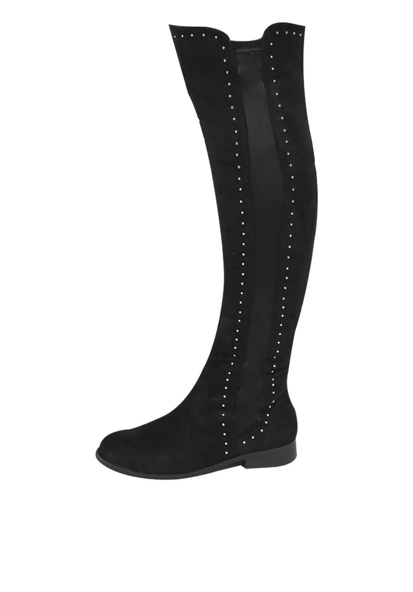 Black Suede Knee High Studded Boots sold by AX Paris product image thumbnail 2