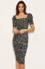 Black Printed Ruched Puff Sleeve Midi Dress sold by AX Paris