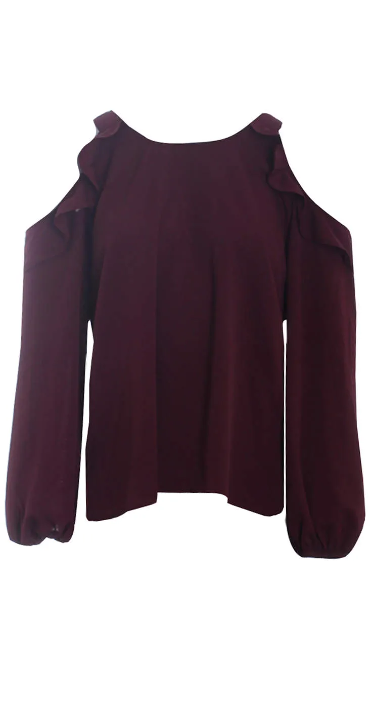 Plum Long Sleeve Frill Cold Shoulder Top sold by AX Paris product image thumbnail 4