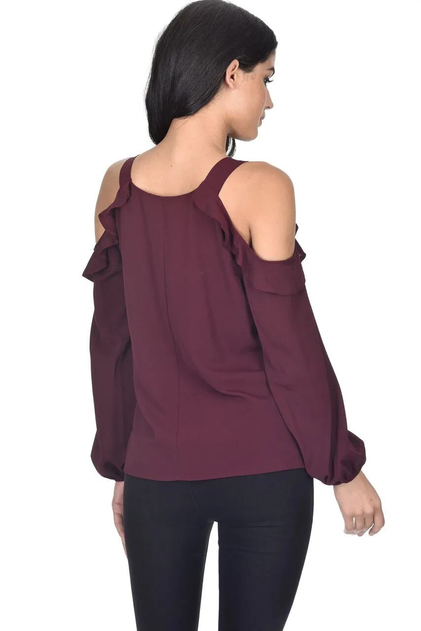 Plum Long Sleeve Frill Cold Shoulder Top sold by AX Paris product image thumbnail 3