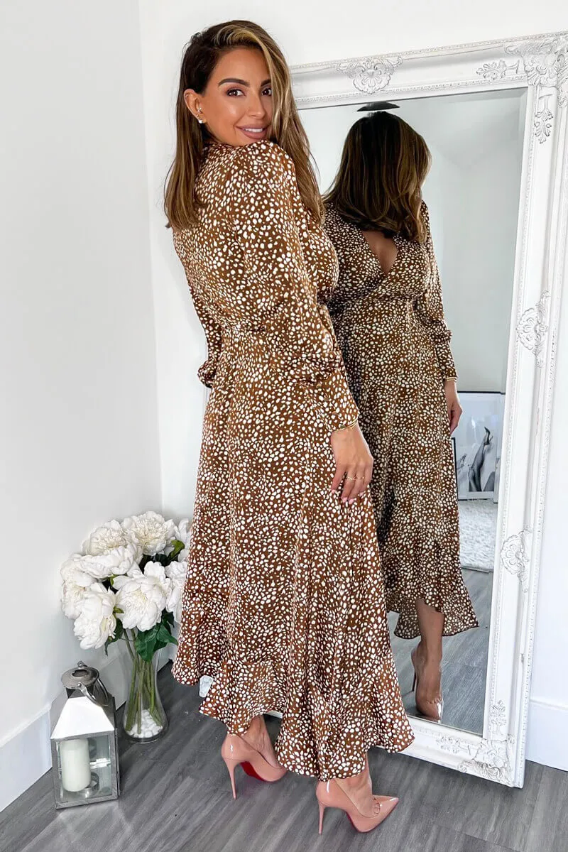 Brown And Cream Printed V-Neck Long Sleeve Midi Dress sold by AX Paris product image thumbnail 5