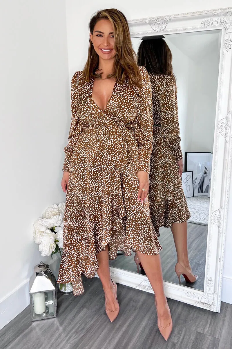Brown And Cream Printed V-Neck Long Sleeve Midi Dress sold by AX Paris product image thumbnail 2